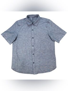 Lululemon Airing Easy Shirt Mens X Large Light Blue Twill Button Up Short Sleeve